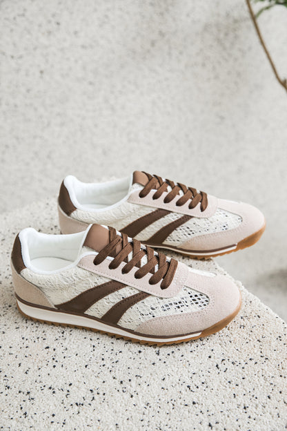 Sneakers in pizzo beige e caffè