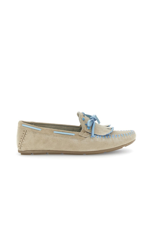 Mocassino in pelle scamosciata beige con frange