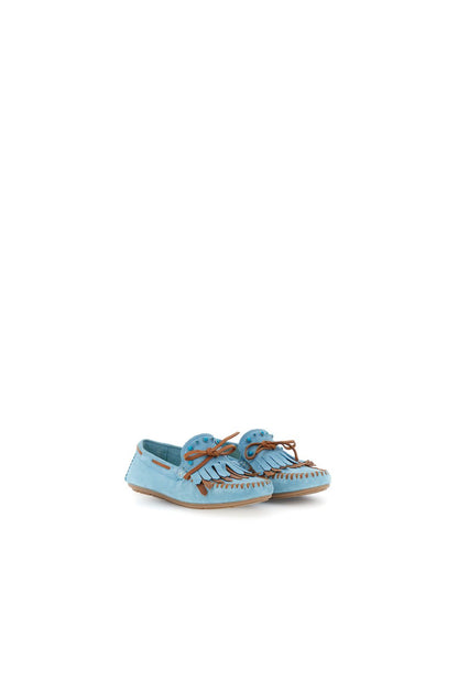 Mocassino in pelle scamosciata azzurro con frange
