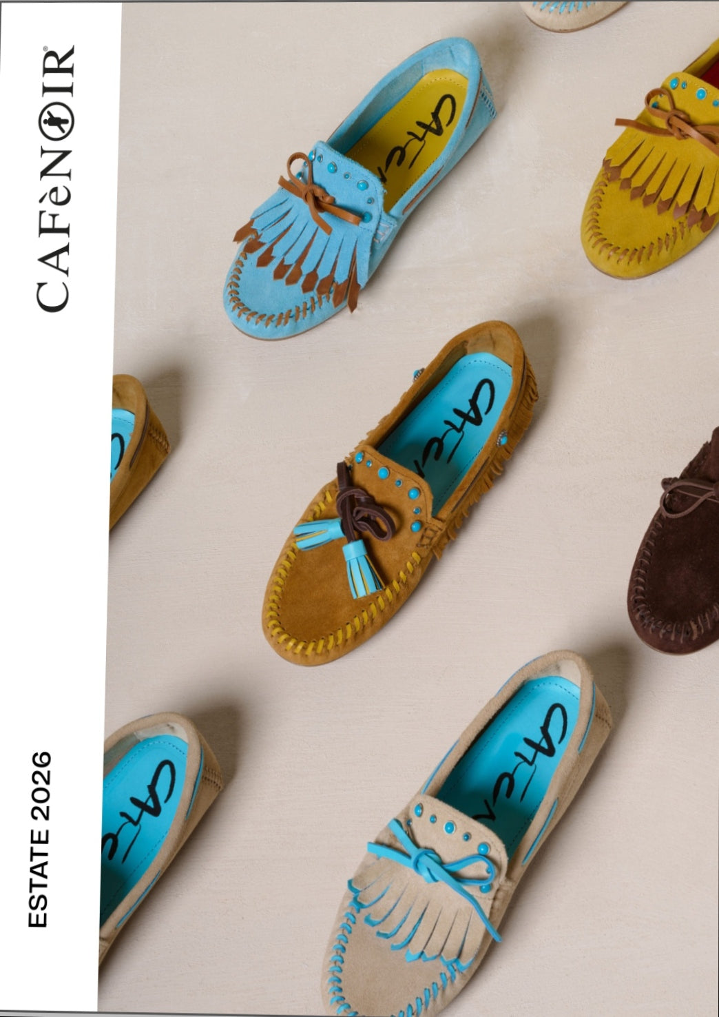 Mocassino in pelle scamosciata beige con frange