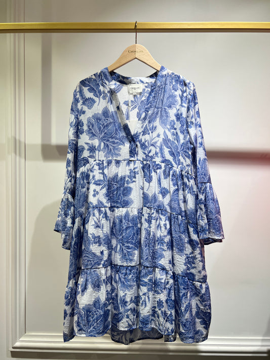 Abito rose blu in cotone e seta