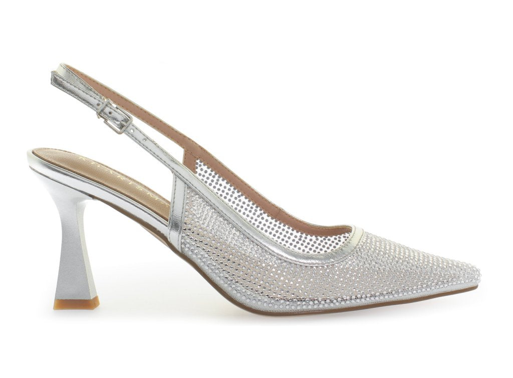Slingback argento brillantini